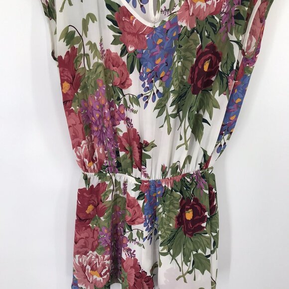 show me your Mumu Floral Print Romper Elastic Waist & Keyhole Back size large - Picture 6 of 14